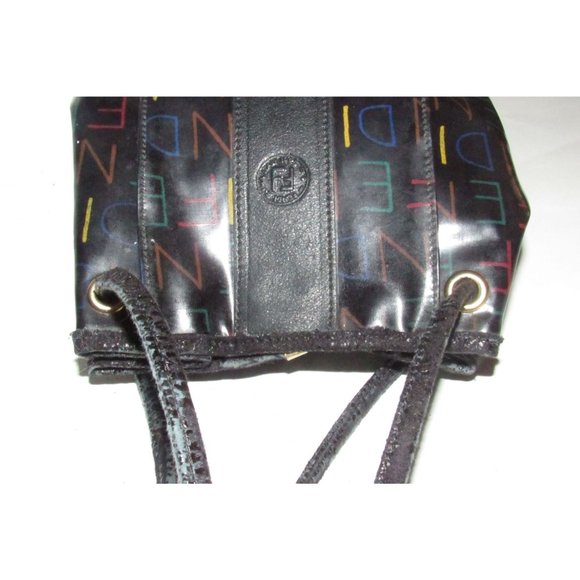 Early Fendi SAS Multi-colored 'FENDI' Logo Print on Black Coated Canvas - Picture 10 of 16